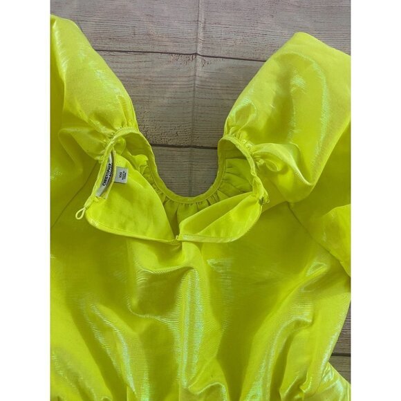 Christopher John Rogers Florescent Yellow Puff Sleeve Dress - XXS - Picture 14 of 15